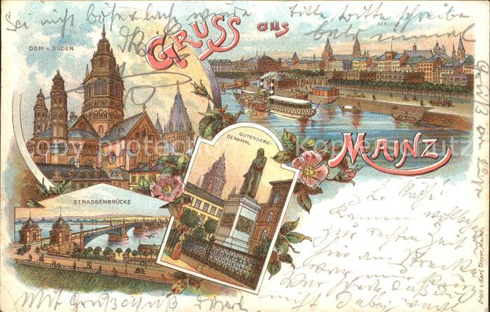 Mainz Rhein Dom Rheindampfer Strassenbruecke Gutenberg Denkmal