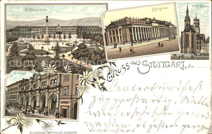STUTTGART  CITY Schlossplatz Saeule Koenigsbau Stiftskirche Bahnhof
