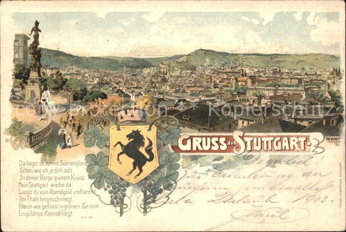 STUTTGART  CITY Panorama Wappen Gedicht Gerok