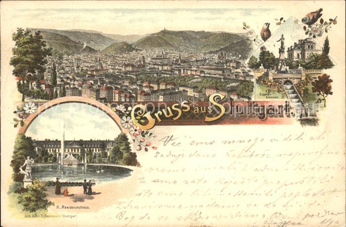 STUTTGART  CITY Panorama Eugensbrunnen Residenzschloss Teich Skulptur