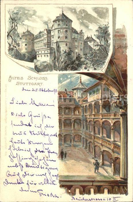STUTTGART  CITY Altes Schloss Hof Kuenstlerkarte