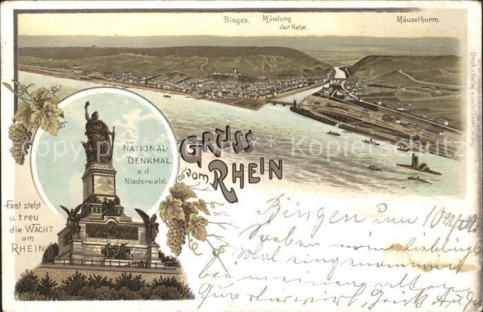Bingen Rhein Panorama Muendung der Nahe Maeuseturm Nationaldenkmal Niederwald We