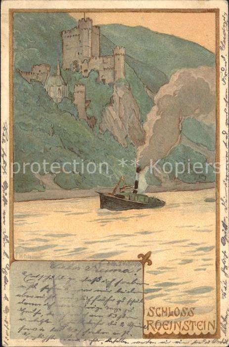 Bingen Rhein Schloss Rheinstein Rheindampfer Kuenstlerkarte Deutsche Reichspost