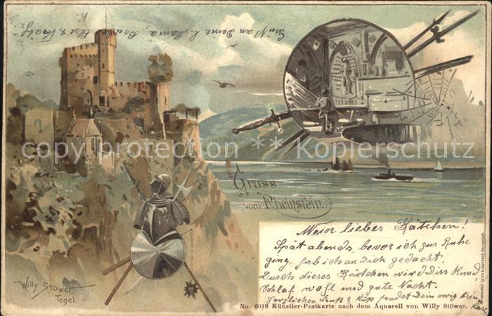 Bingen Rhein Schloss Rheinstein Ritter Ruestung Kuenstlerkarte Willy Stoewer