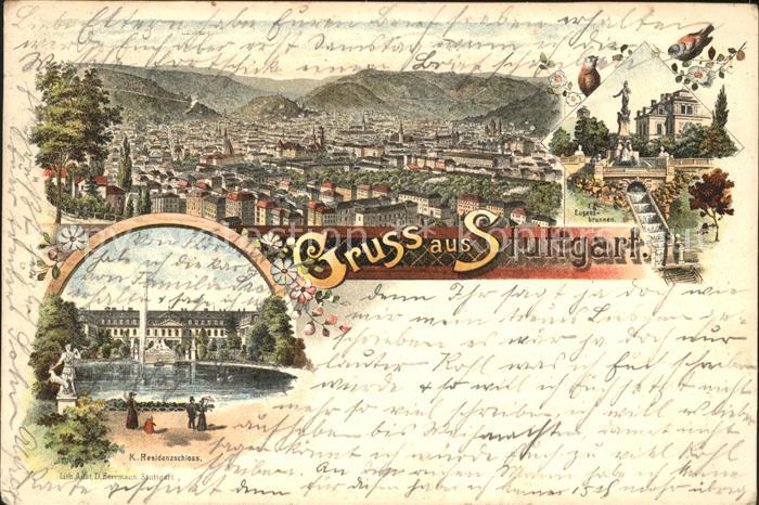 STUTTGART CITY Gesamtansicht Eugensbrunnen Residenzschloss Teich Skulptur