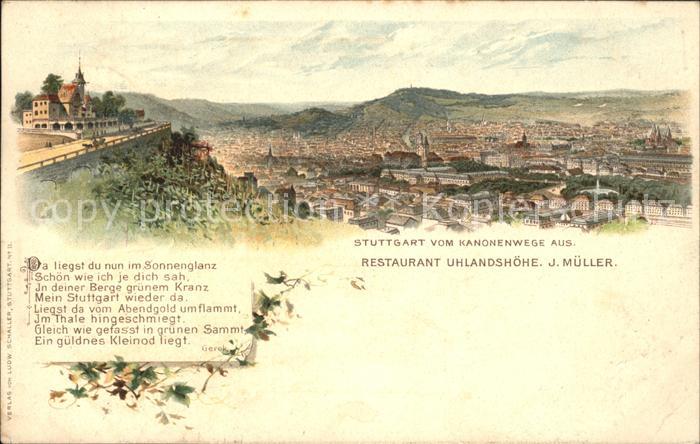 STUTTGART CITY Panorama Blick vom Kanonenwege aus Restaurant Uhlandshoehe Gedic
