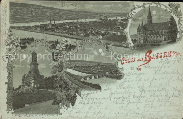 Bingen Rhein Rochuskapelle Drususbruecke Nationaldenkmal Niederwald im Mondschei