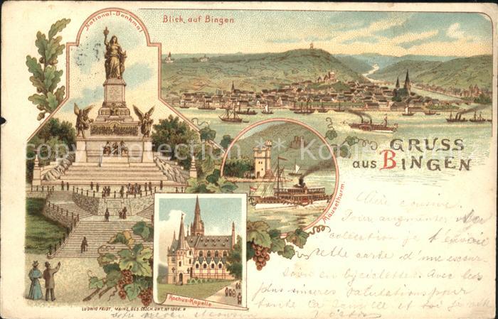 Bingen Rhein Gesamtansicht Nationaldenkmal Niederwald Rochuskapelle Maeuseturm K