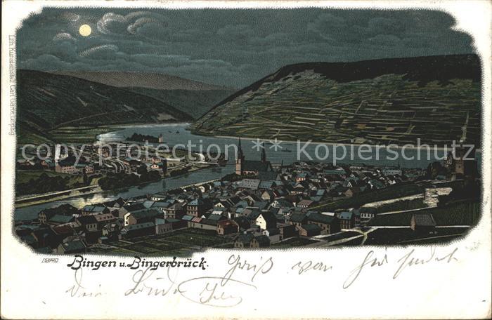 Bingerbrueck Rhein im Mondschein Bahnpost Deutsche Reichspost