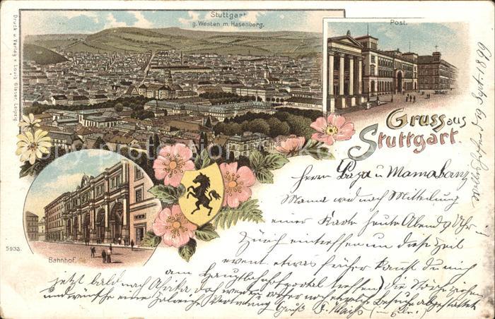 STUTTGART  CITY Blick gegen Westen mit Hasenberg Post Bahnhof Wappen