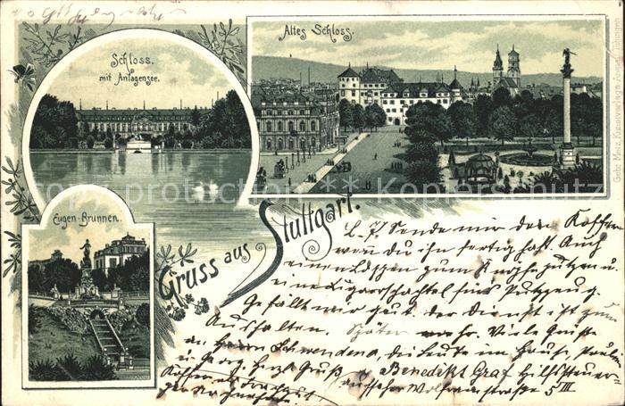 STUTTGART  CITY Schloss mit Anlagensee Altes Schloss Platz Jubilaeumssaeule Euge