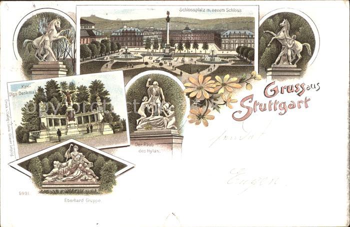 STUTTGART  CITY Schlossplatz Neues Schloss Saeule Hofers Pferde Karl Olga Denkma