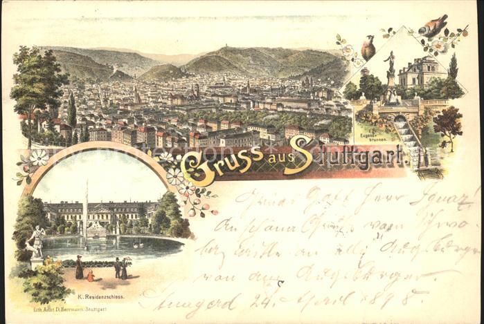 STUTTGART  CITY Totalansicht Eugensbrunnen Residenzschloss Teich Skulptur