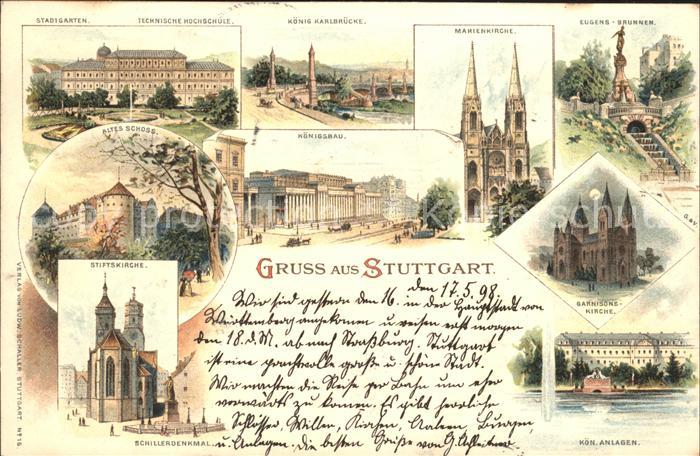 STUTTGART  CITY Stadtgarten Technische Hochschule Koenig Karlsbruecke Kirche Eug