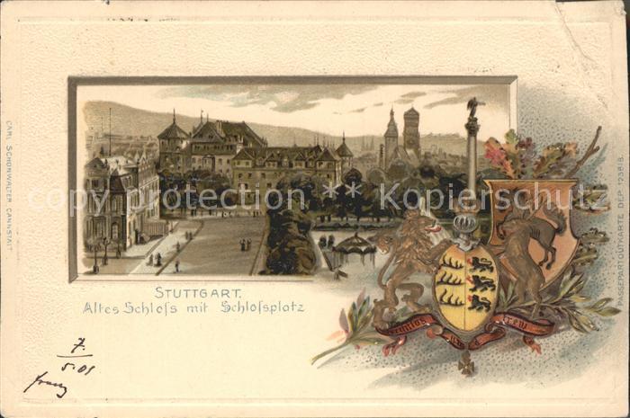 STUTTGART  CITY Altes Schloss Schlossplatz Jubilaeumssaeule Wappen Krone