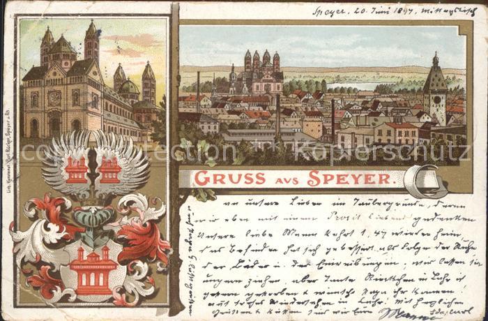 Speyer Rhein Stadtbild mit Dom Wappen Koenigreich Bayern
