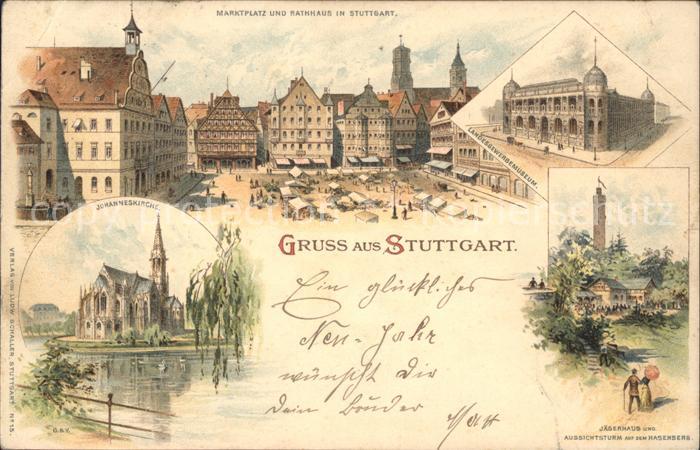 STUTTGART  CITY Marktplatz Rathaus Jaegerhaus Aussichtsturm Hasenberg Johanneski