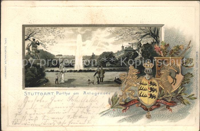 STUTTGART  CITY Partie am Anlagensee Fontaene Skulptur Wappen Krone