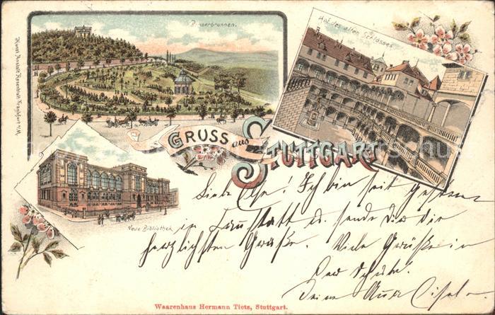 STUTTGART  CITY Bopserbrunnen Hof Altes Schloss Neue Bibliothek