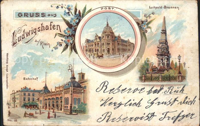 Ludwigshafen Rhein Bahnhof Post Luitpold Brunnen Stempel