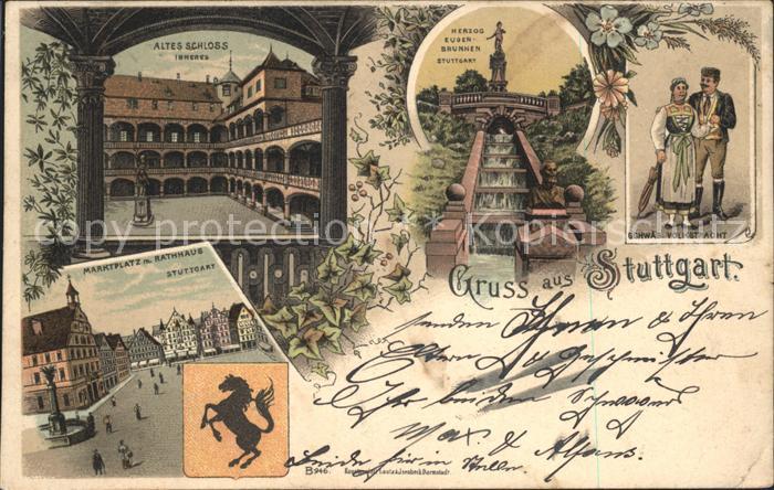 STUTTGART  CITY Altes Schloss Herzog Eugen Brunnen Volkstracht Marktplatz Rathau