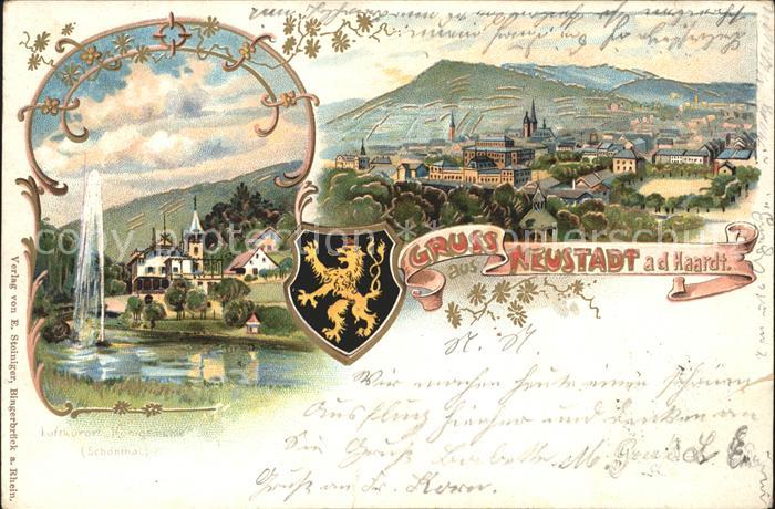 Neustadt Haardt Panorama Luftkurort Koenigsmuehle Schoenthal Fontaene Wappen