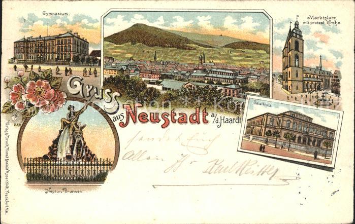 Neustadt Haardt Gesamtansicht Gymnasium Marktplatz Kirche Saalbau Neptunbrunnen