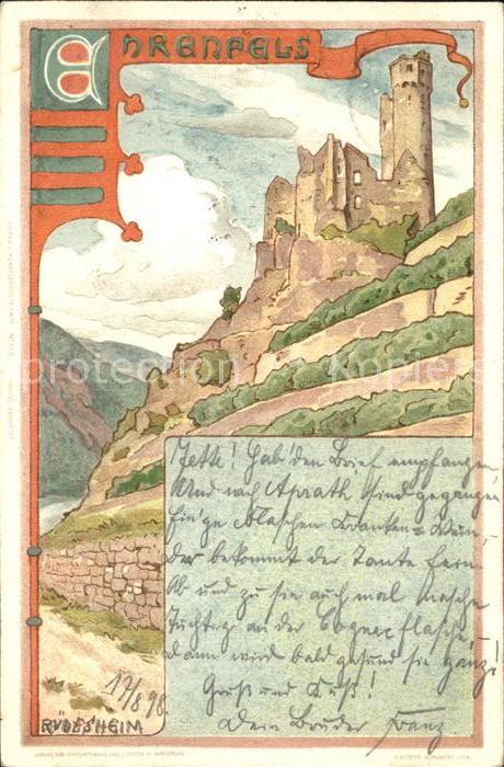 Ruedesheim Rhein Burg Ehrenfels Kuenstlerkarte Deutsche Reichspost