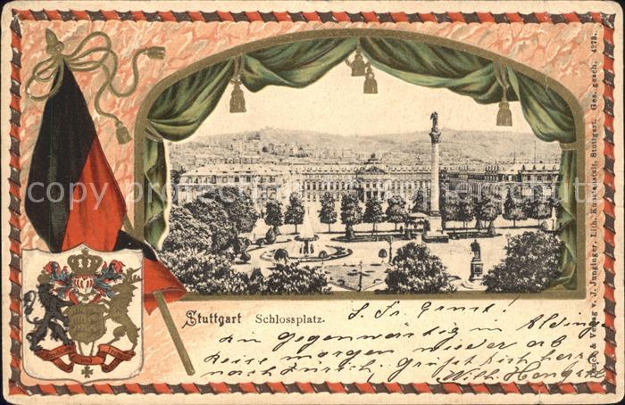 STUTTGART  CITY Schlossplatz Jubilaeumssaeule Wappen Fahne