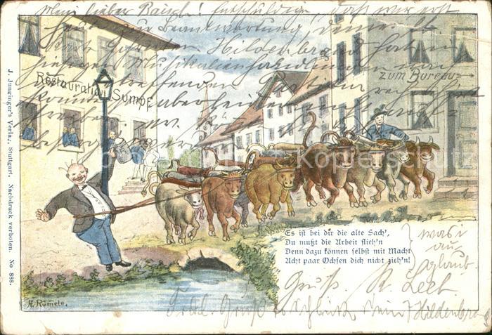 STUTTGART  CITY Restauration Sumpf Gasthaus Kuehe Karikatur Kuenstlerkarte Ruemm