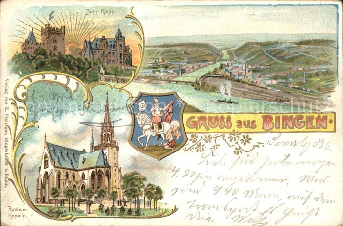 Bingen Rhein Panorama Nahemuendung Burg Klopp Rochuskapelle Ritter zu Pferd