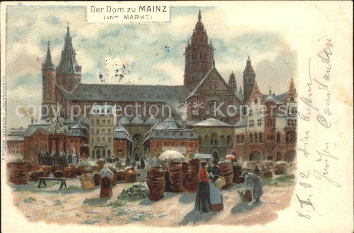 Mainz Rhein Dom Blick vom Markt Bahnpost Kuenstlerkarte