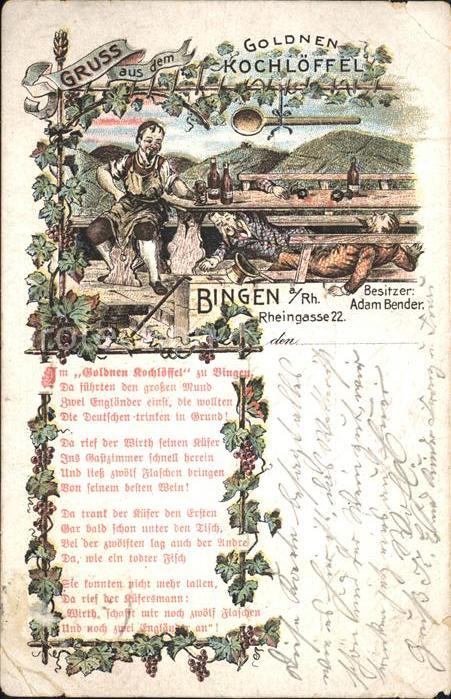 Bingen Rhein Gasthaus Goldner Kochloeffel Karikatur Gedicht Deutsche Reichspost