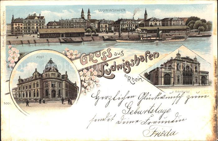 Ludwigshafen Rhein Blick vom Rhein Dampfer Post Bahnhof