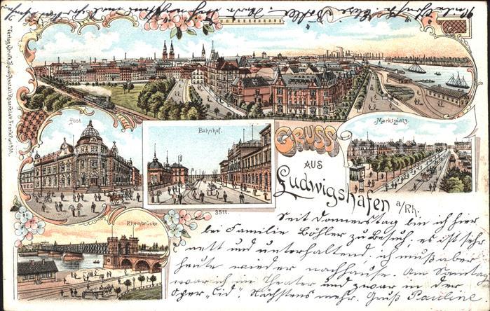 Ludwigshafen Rhein Blick ueber die Stadt Post Bahnhof Marktplatz Rheinbruecke