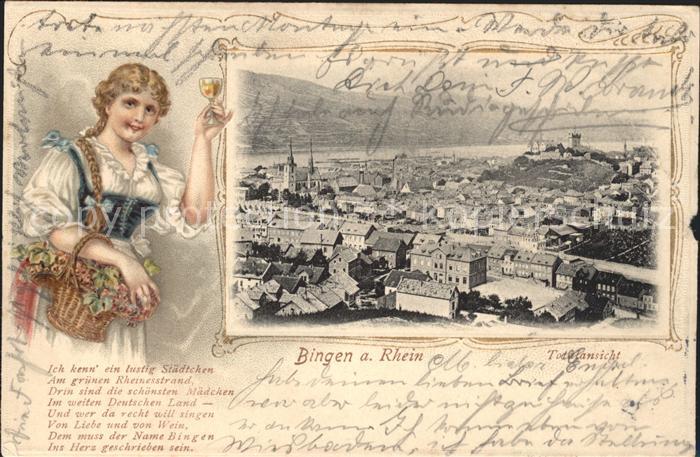 Bingen Rhein Gesamtansicht Rochusberg Maedchen Wein Gedicht Bahnpost