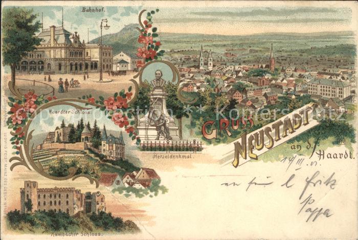 Neustadt Haardt Gesamtansicht Bahnhof Hetzeldenkmal Bueste Schloss
