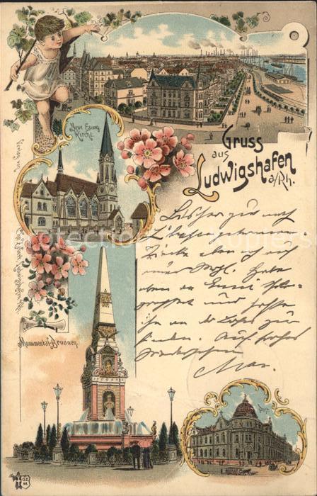 Ludwigshafen Rhein Kirche Monumentalbrunnen Postgebaeude