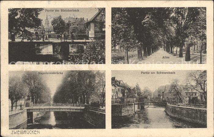 Zweibruecken Partie am Bleicherbach Baumallee Schwarzbach Napoleonsbruecke