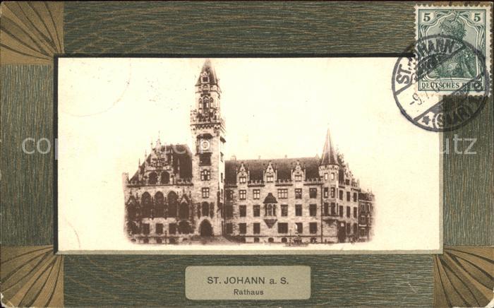 St Johann Saarbruecken Rathaus Rahmen Stempel auf AK