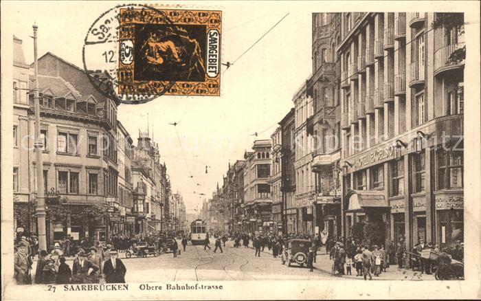 SAARBRueCKEN Saarland Obere Bahnhofstrasse Strassenbahn Stempel auf AK