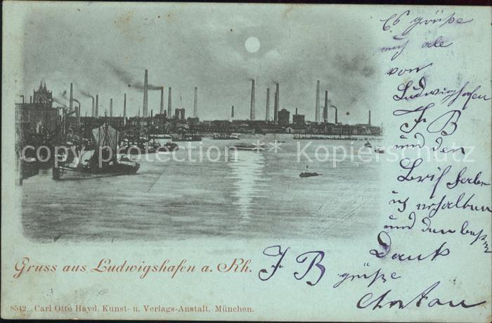 Ludwigshafen Rhein im Mondschein Schiffe Industrie