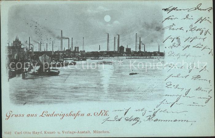 Ludwigshafen Rhein im Mondschein Schiffe Industrie
