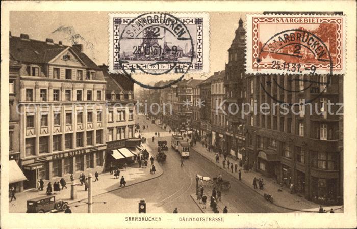 SAARBRueCKEN Saarland Bahnhofstrasse Strassenbahn Stempel auf AK