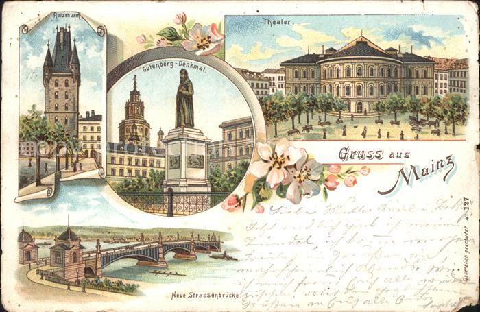Mainz Rhein Holzturm Gutenberg Denkmal Theater Strassenbruecke