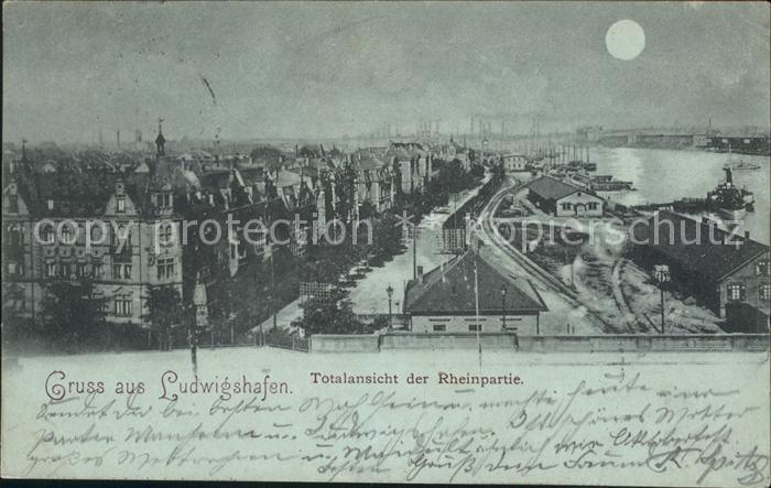 Ludwigshafen Rhein Totalansicht Rheinpartie im Mondschein