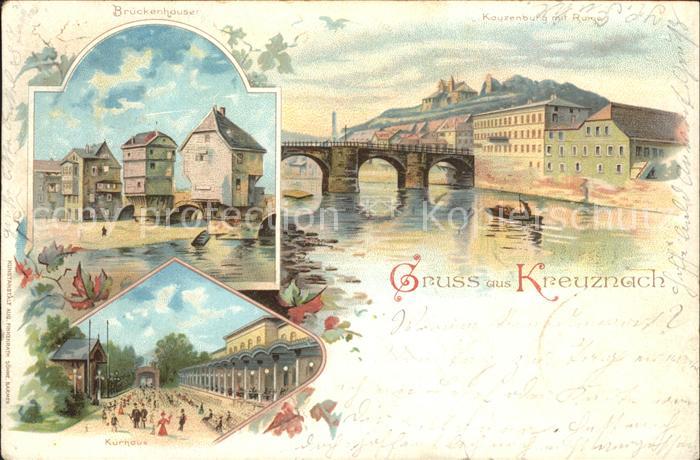 Bad Kreuznach Kauzenburg mit Ruine Nahebruecke Brueckenhaeuser Kurhaus Deutsche
