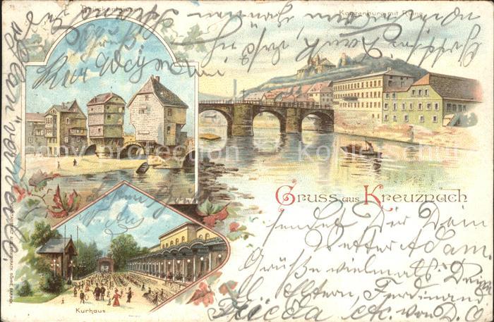 Bad Kreuznach Kauzenburg mit Ruine Nahebruecke Brueckenhaeuser Kurhaus Deutsche