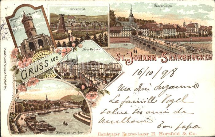 St Johann Saarbruecken Winterberg Denkmal Ehrenthal Bruecke Partie an der Saar D