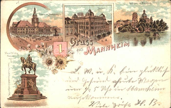 MANNHEIM BW Rathaus Marktplatz Postamt Stadtpark Sternwarte Kaiser Wilhelm Denkm